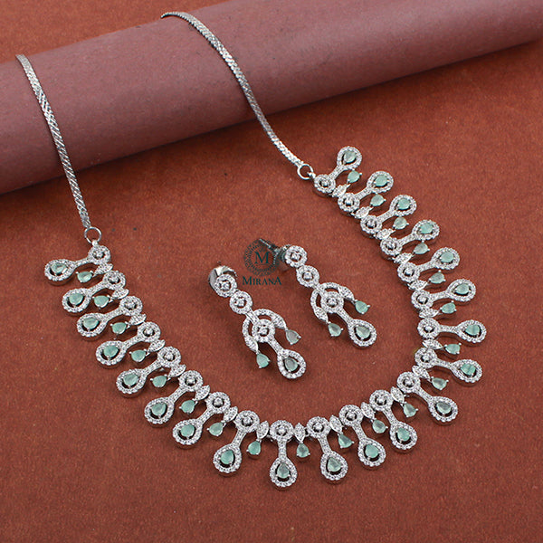 Millie Pastel Green CZ Designer Necklace Set