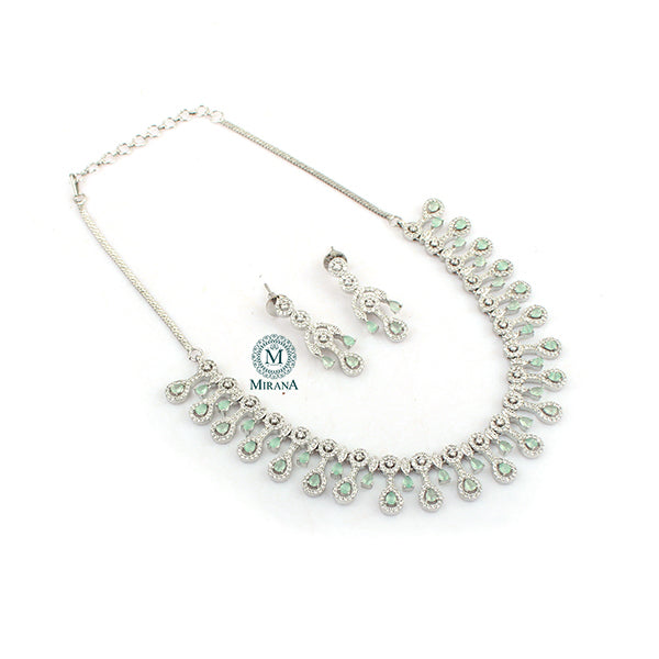 Millie Pastel Green CZ Designer Necklace Set