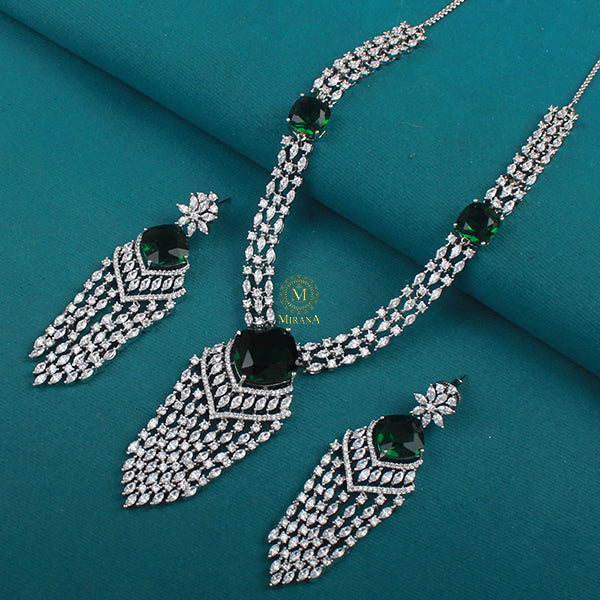 Delia Emerald Green Designer Necklace Set