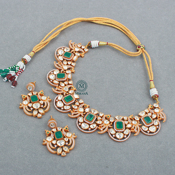 Rashi Emerald Green Moissanite Necklace Set