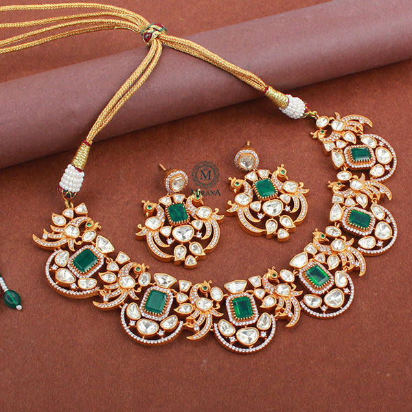 Rashi Emerald Green Moissanite Necklace Set