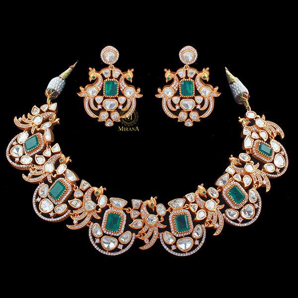 Rashi Emerald Green Moissanite Necklace Set