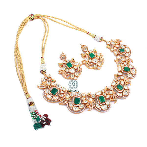 Rashi Emerald Green Moissanite Necklace Set