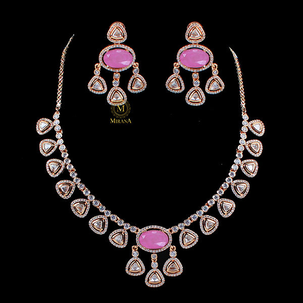 Yamika Pink Polki Designer Necklace Set