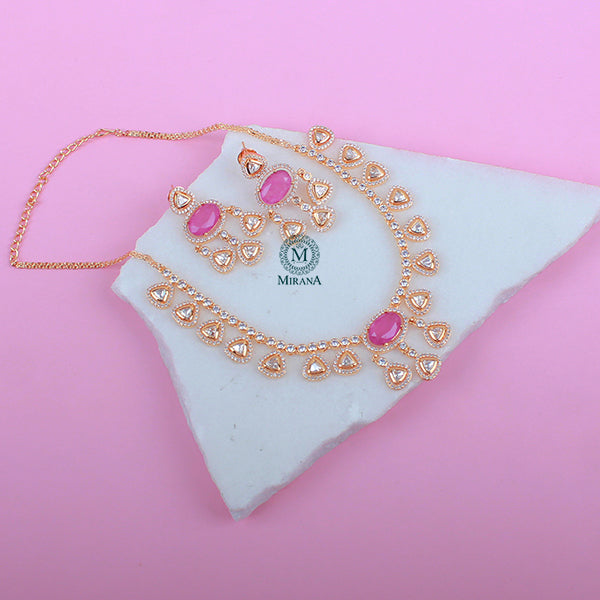 Yamika Pink Polki Designer Necklace Set