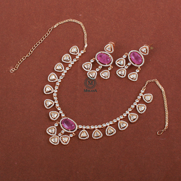 Yamika Pink Polki Designer Necklace Set