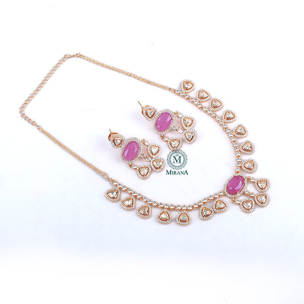Yamika Pink Polki Designer Necklace Set