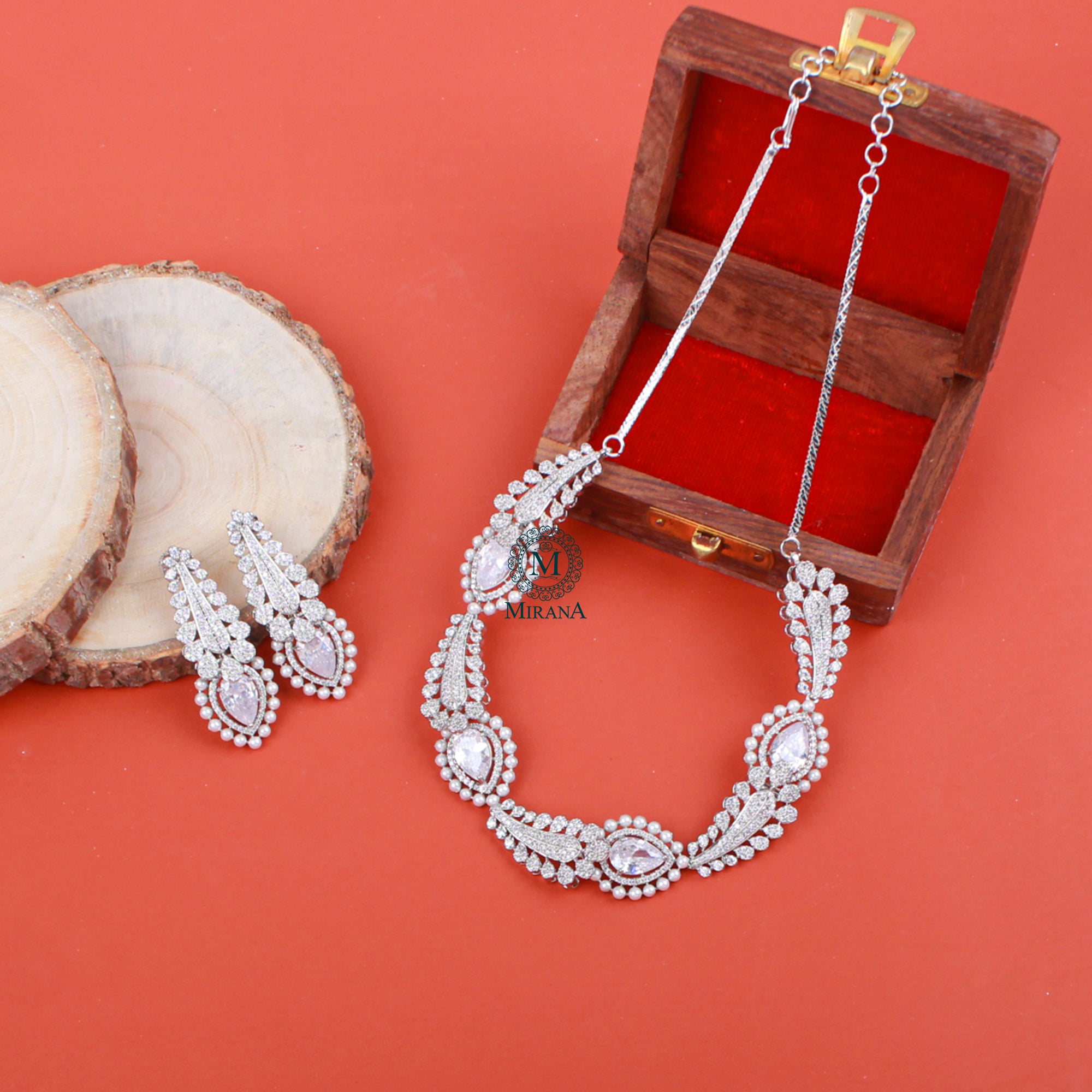 Giordi Pearl CZ Designer Necklace Set