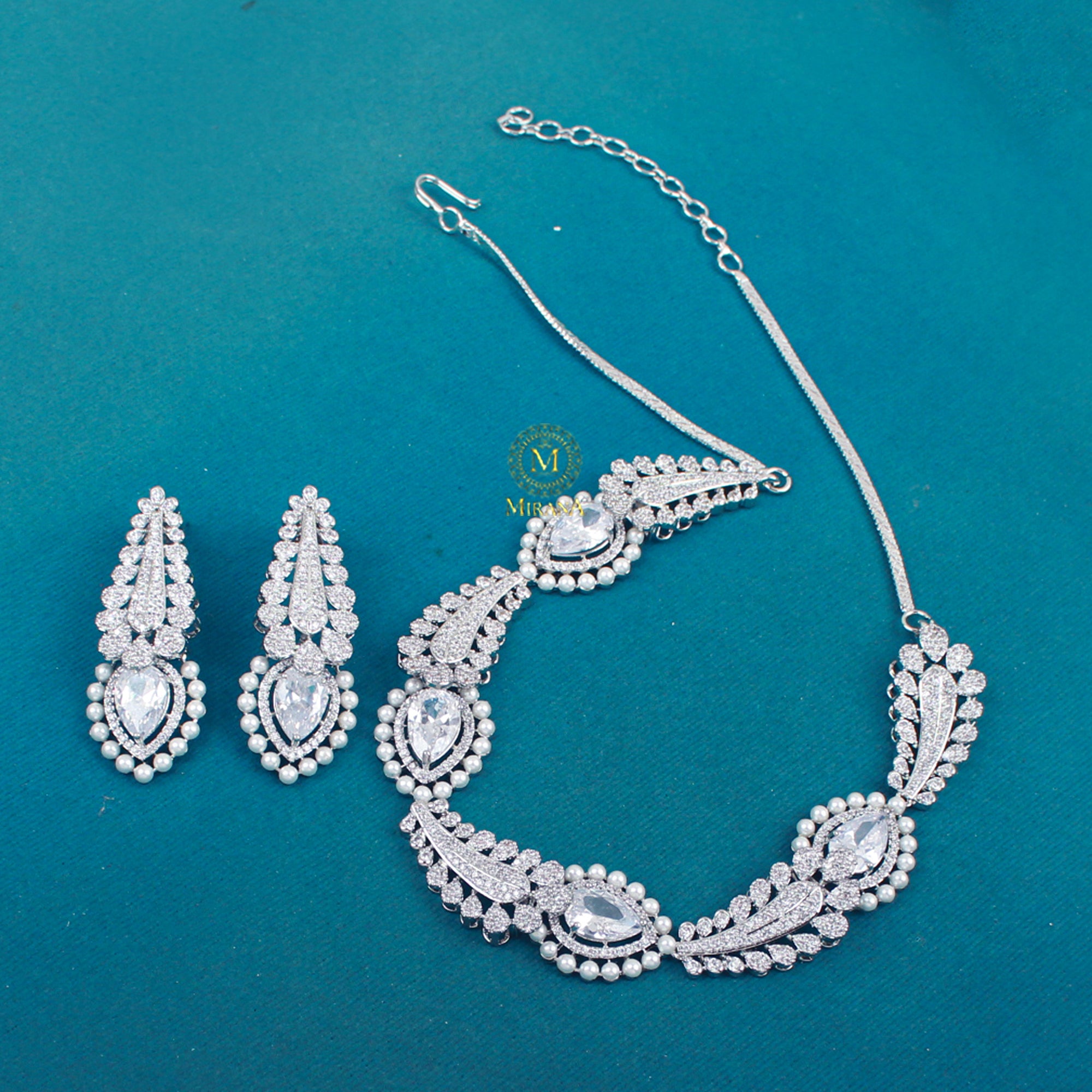 Giordi Pearl CZ Designer Necklace Set