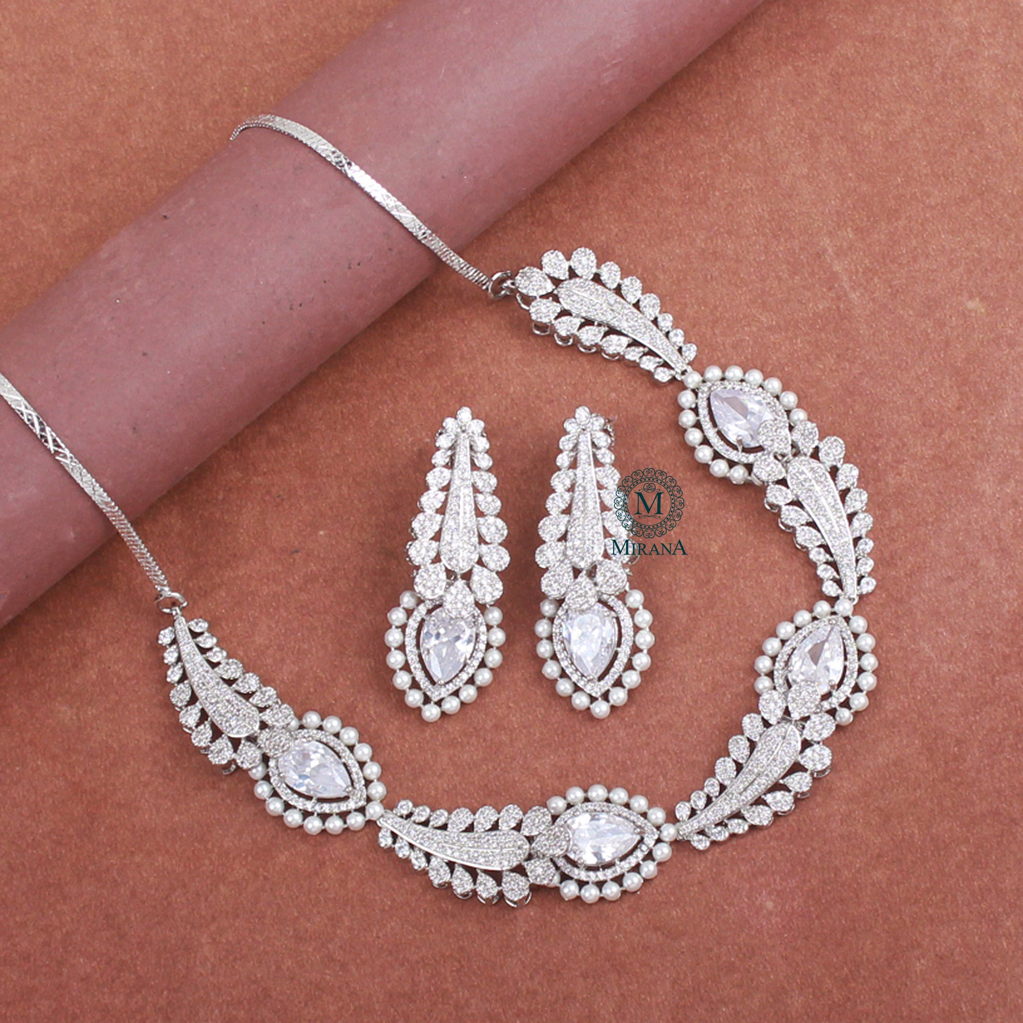 Giordi Pearl CZ Designer Necklace Set