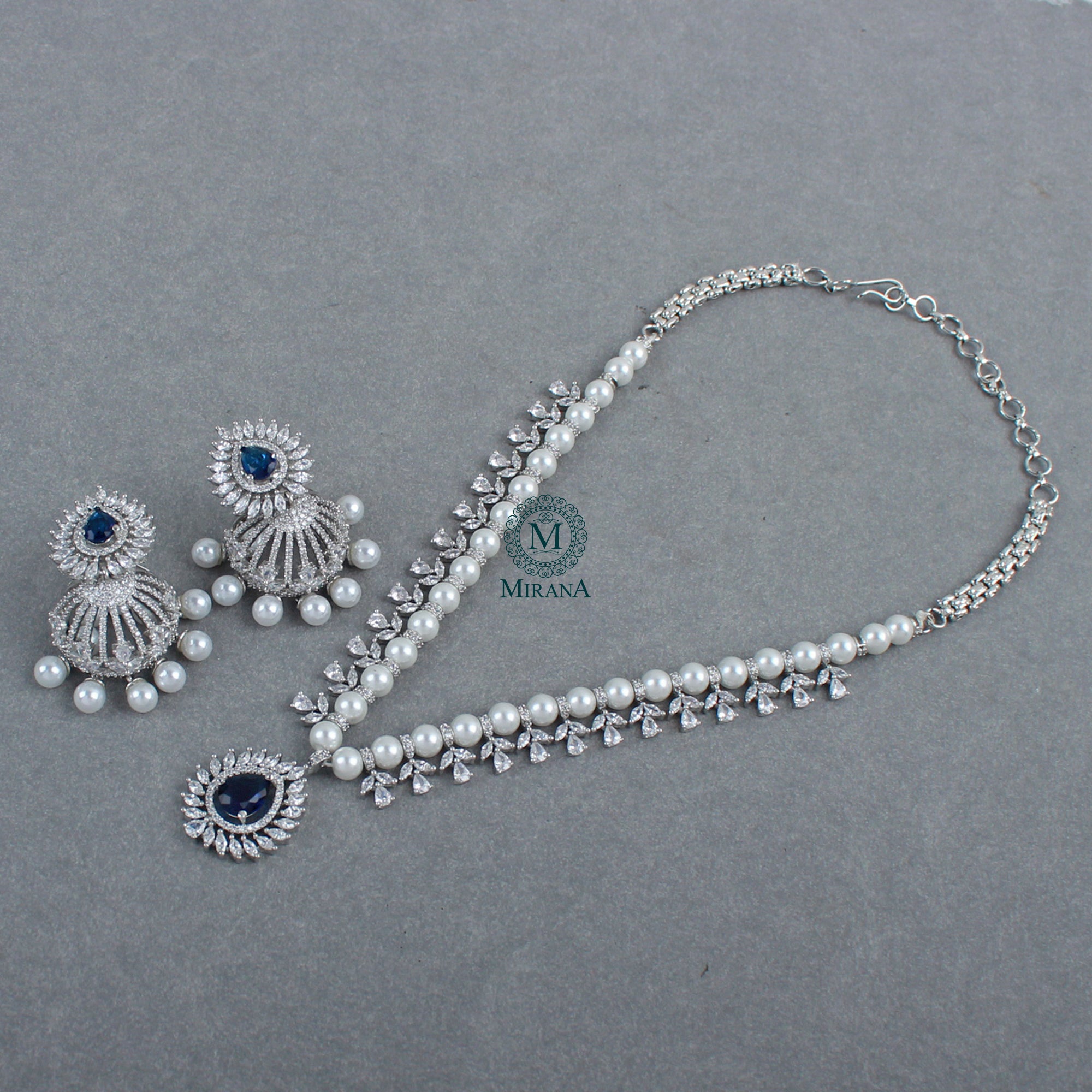 Celina Sapphire Blue Designer Necklace Set