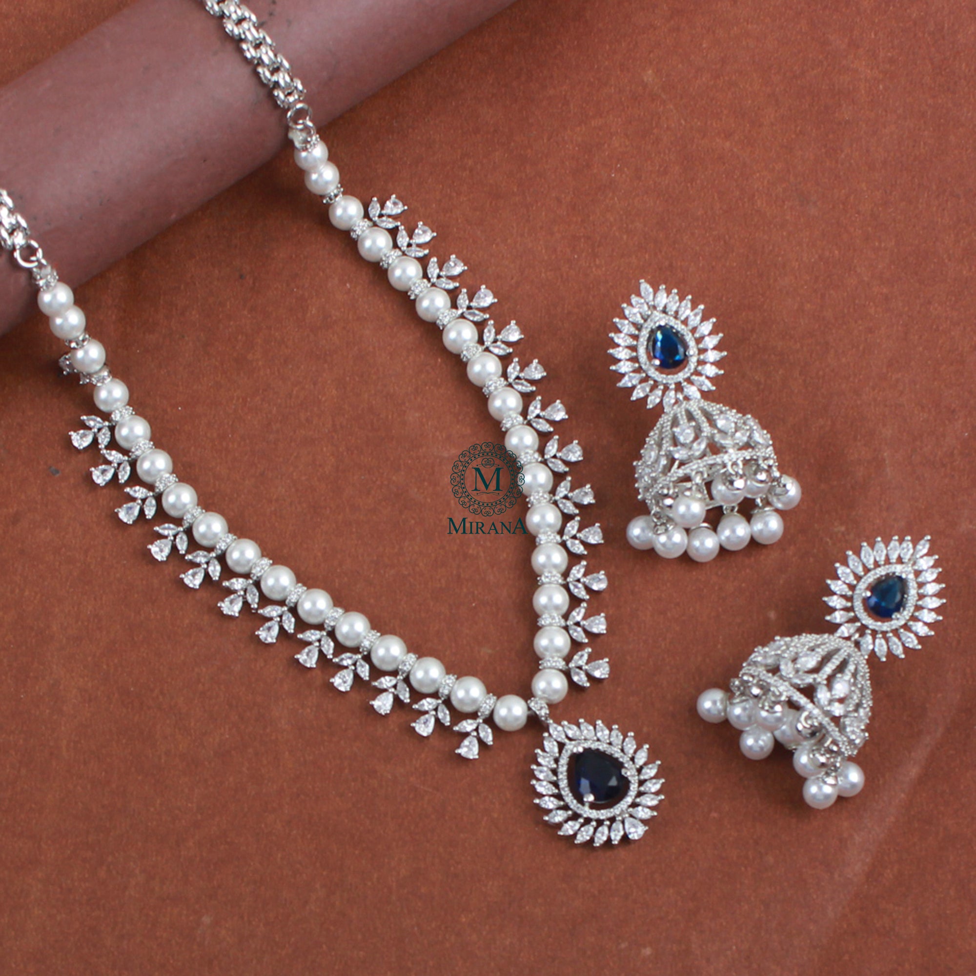 Celina Sapphire Blue Designer Necklace Set
