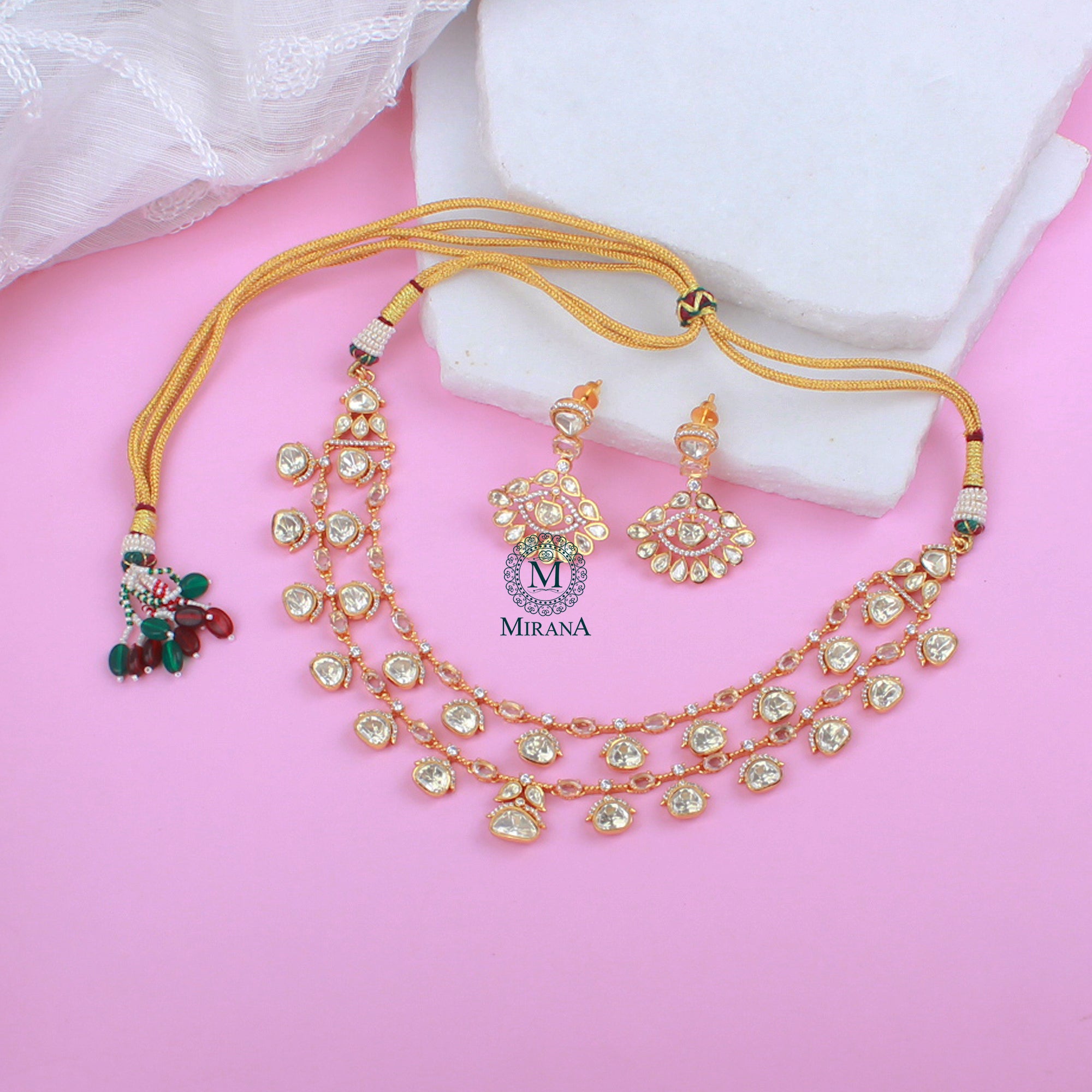 Deep Double Layered Moissanite Necklace Set