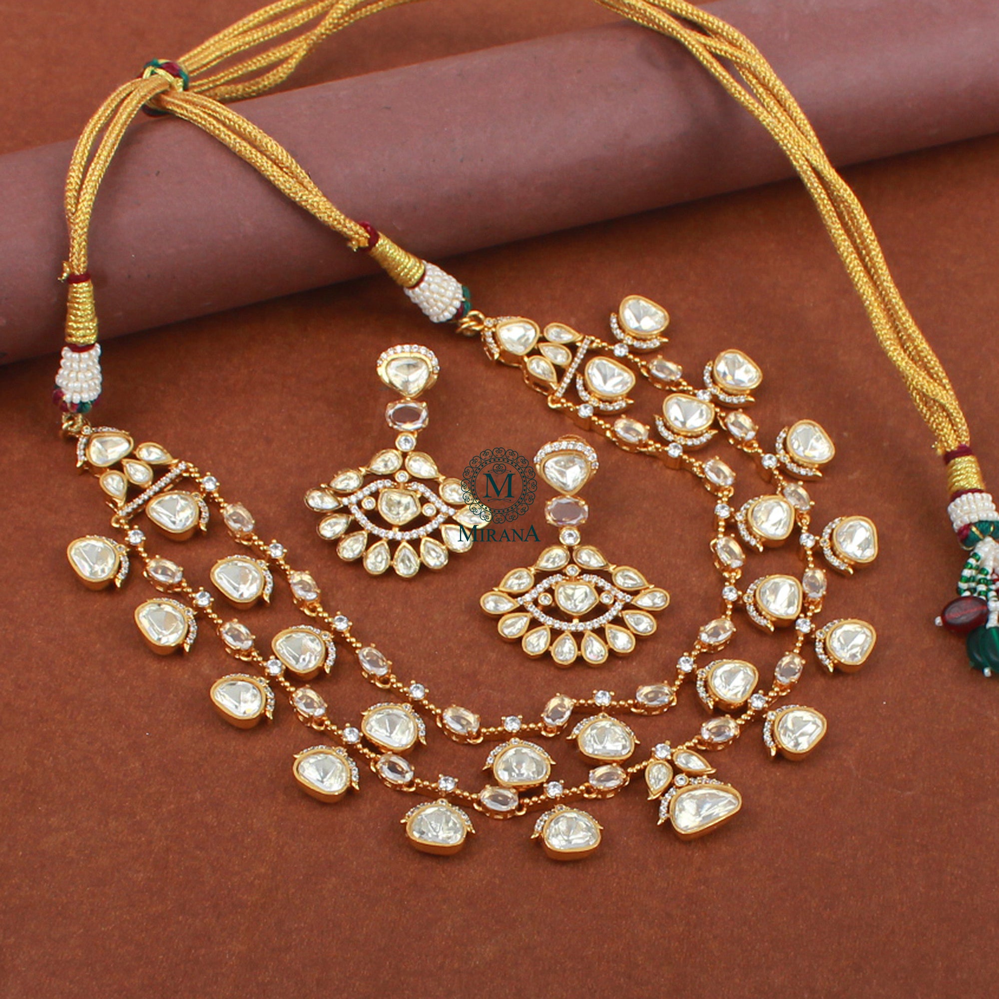 Deep Double Layered Moissanite Necklace Set