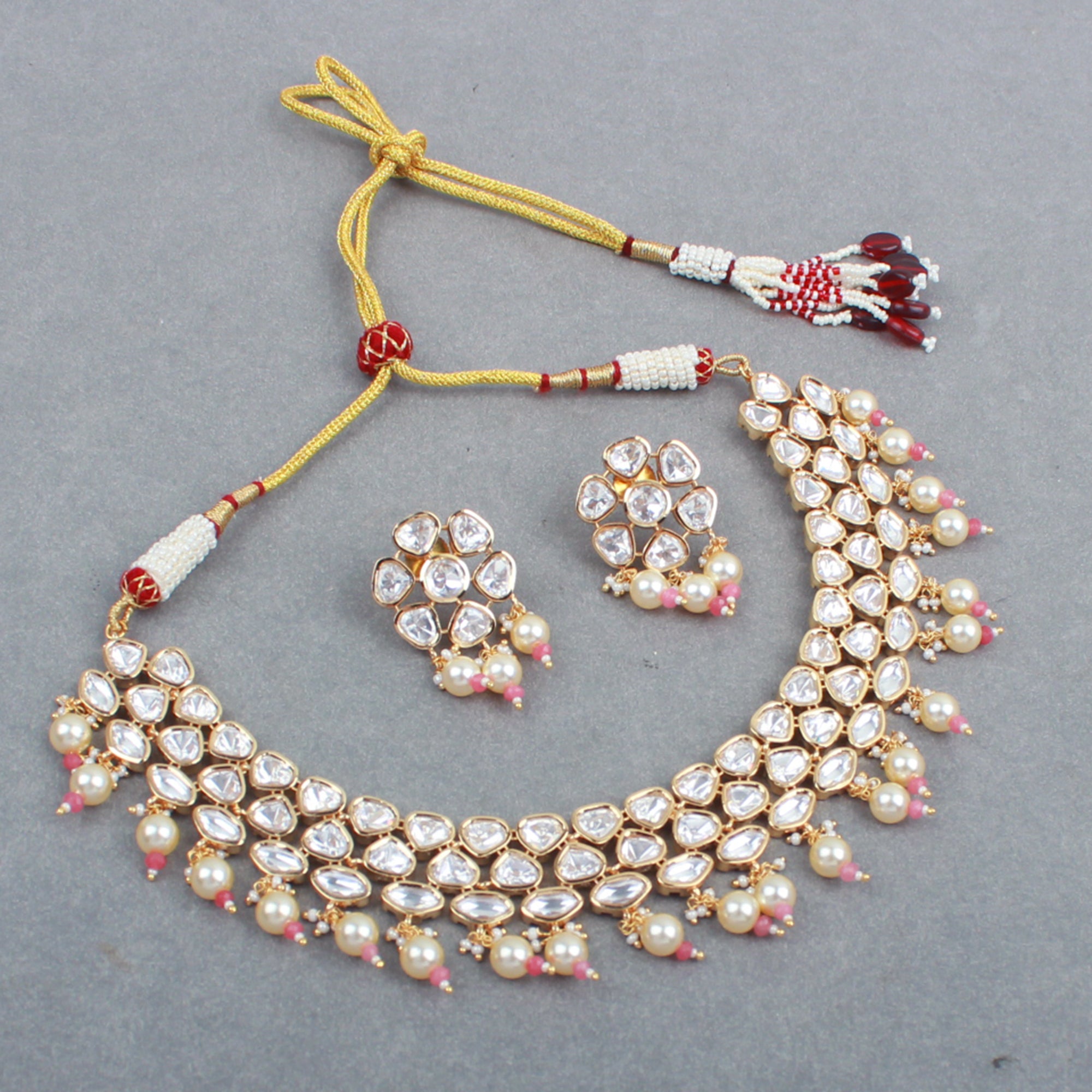 Sanjana Pastel Pink Polki Designer Necklace Set