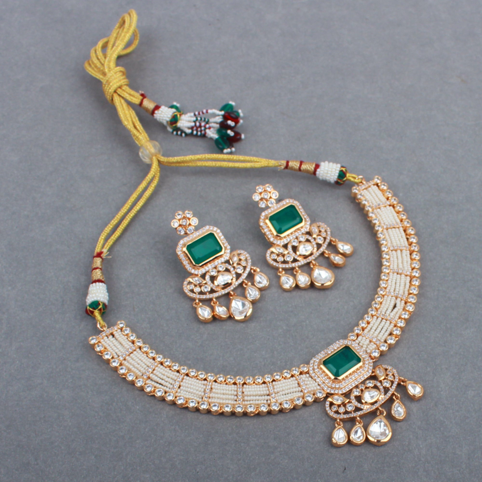 Sheena Emerald Green Polki Necklace Set