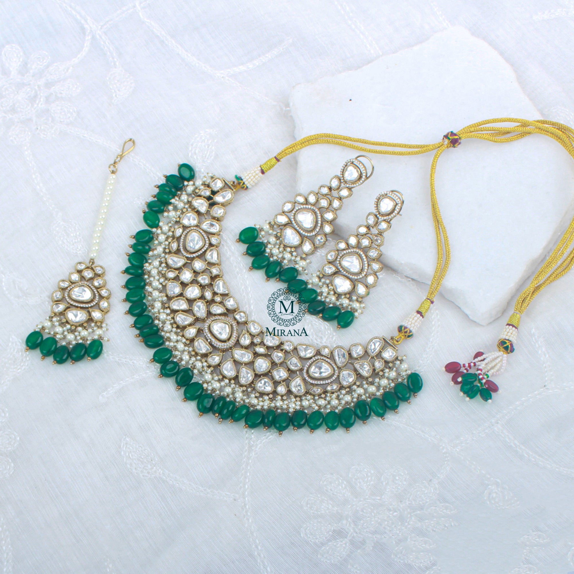Heer Emerald Green Bridal Polki Necklace Set