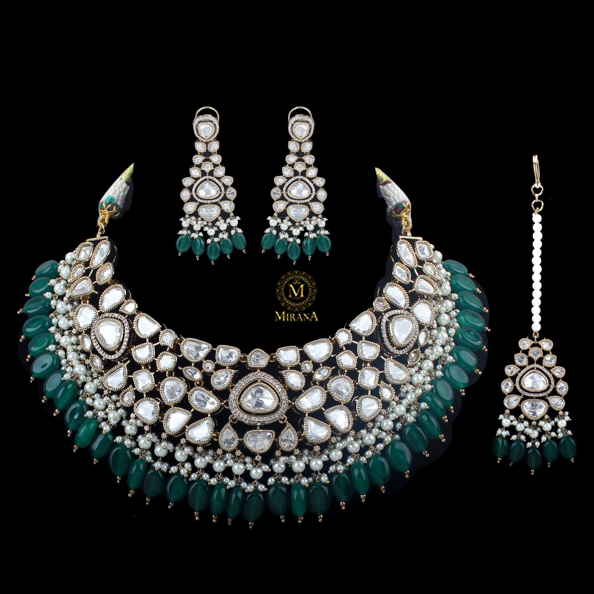 Heer Emerald Green Bridal Polki Necklace Set