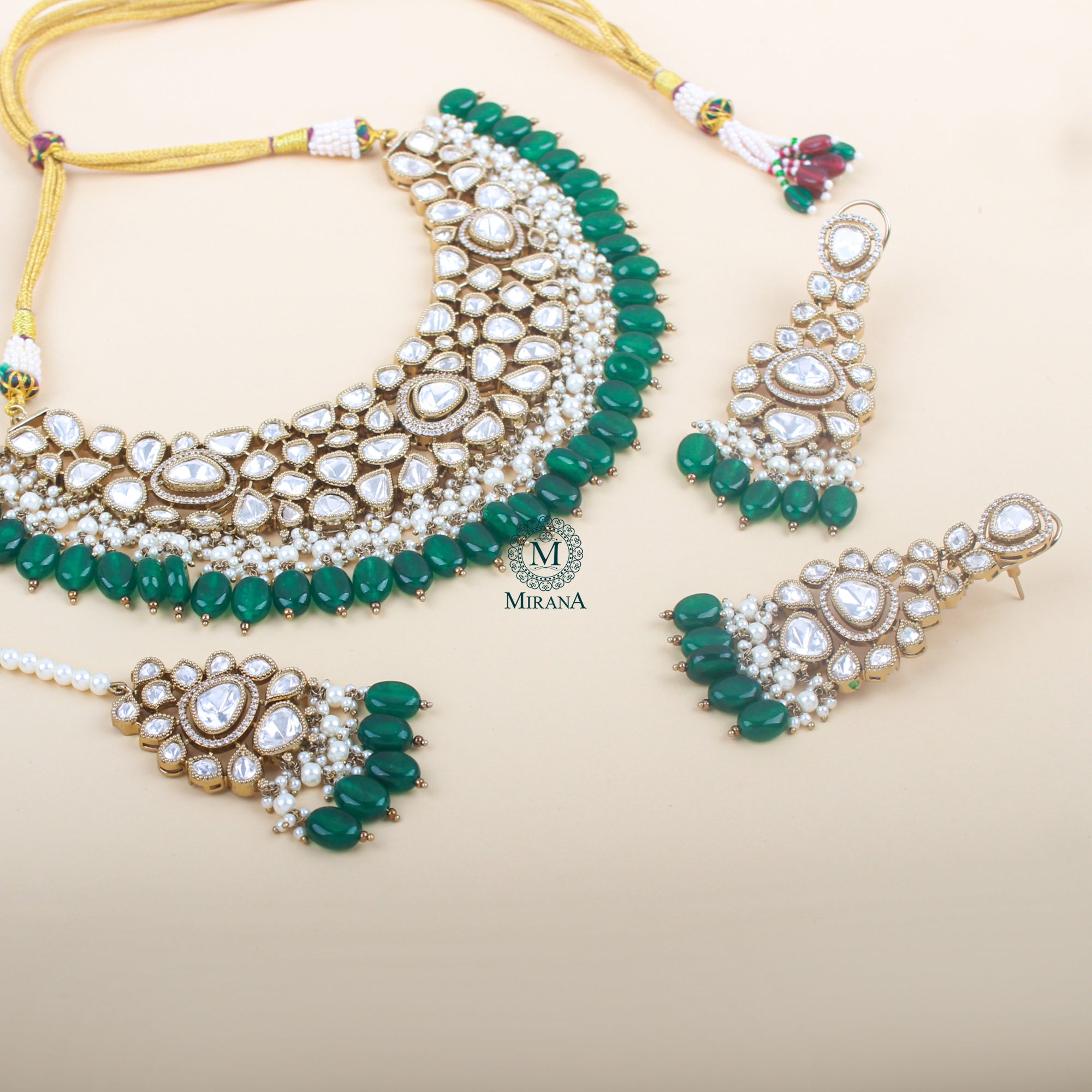 Heer Emerald Green Bridal Polki Necklace Set