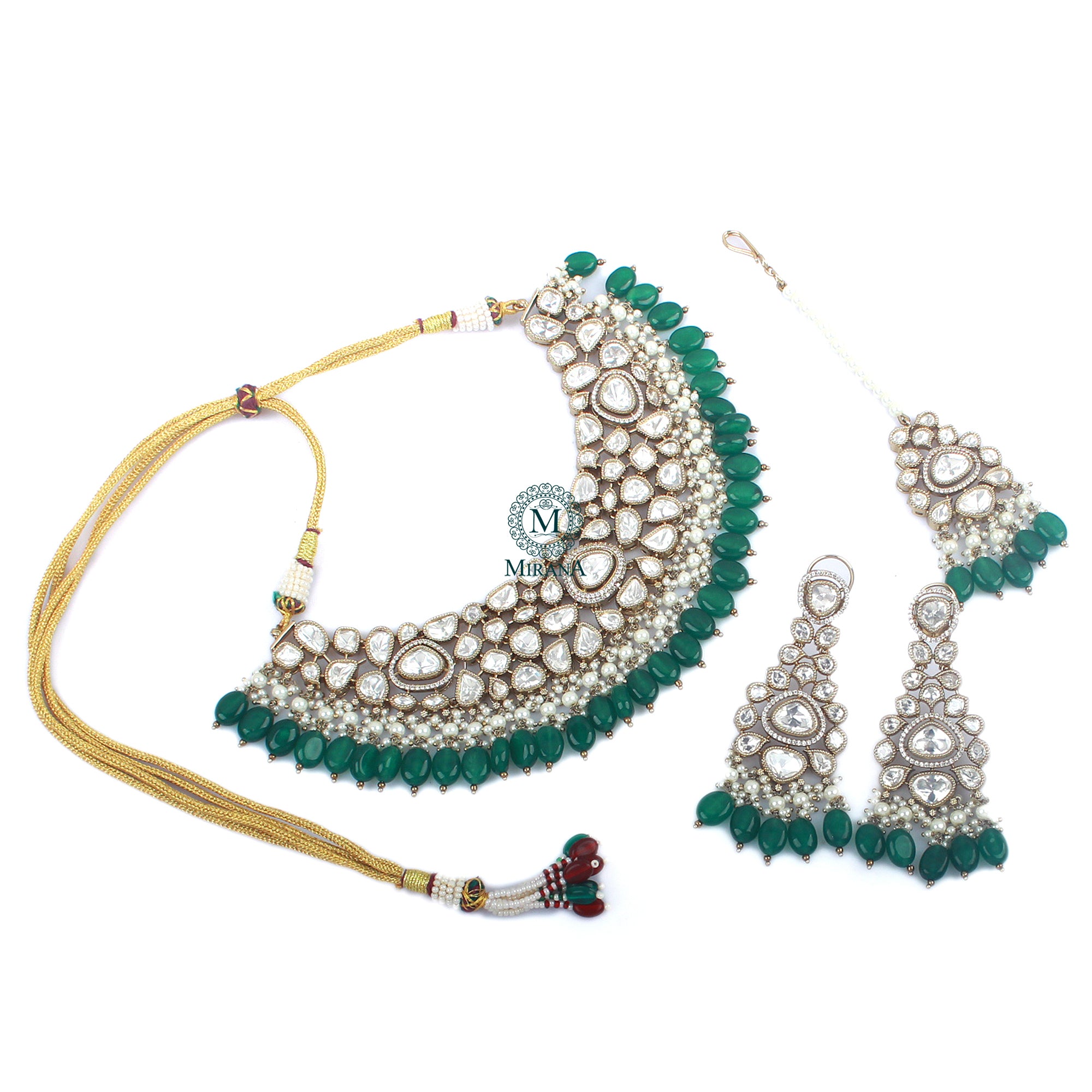 Heer Emerald Green Bridal Polki Necklace Set
