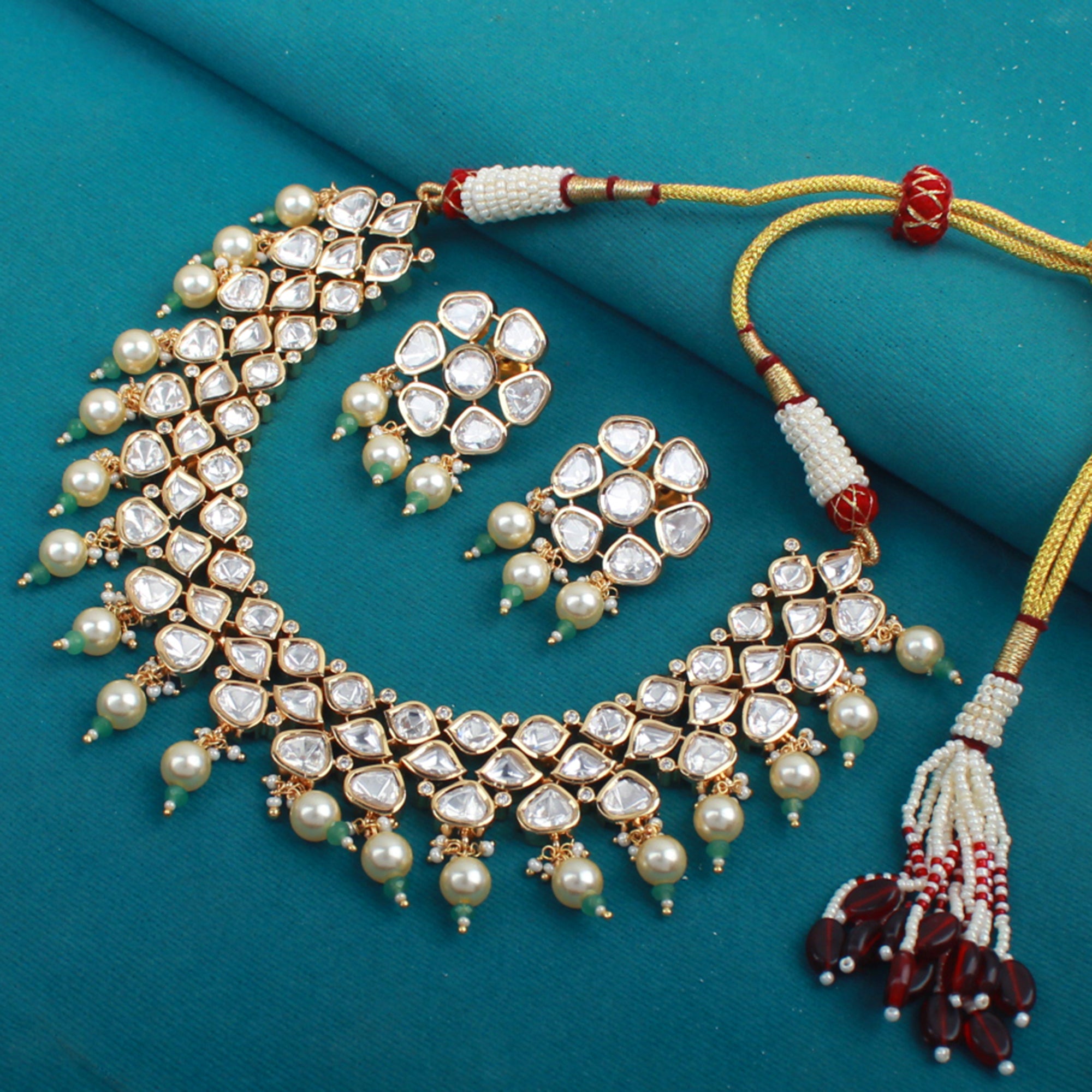 Sanjana Green Polki Designer Necklace Set