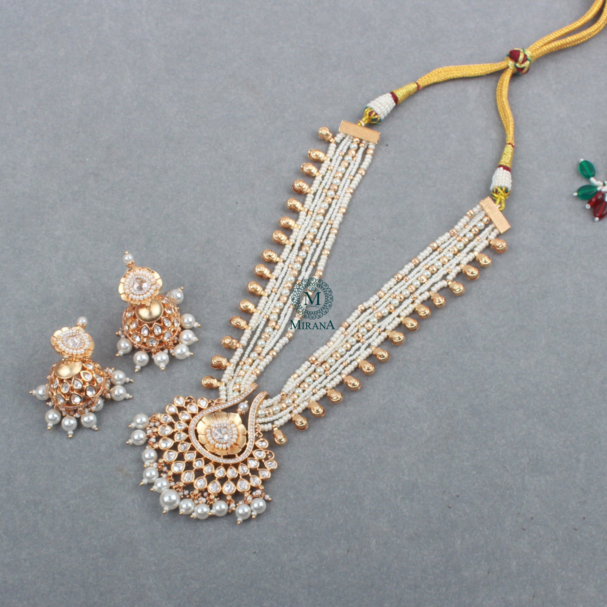 Ishvi Pearl Polki Designer Necklace Set