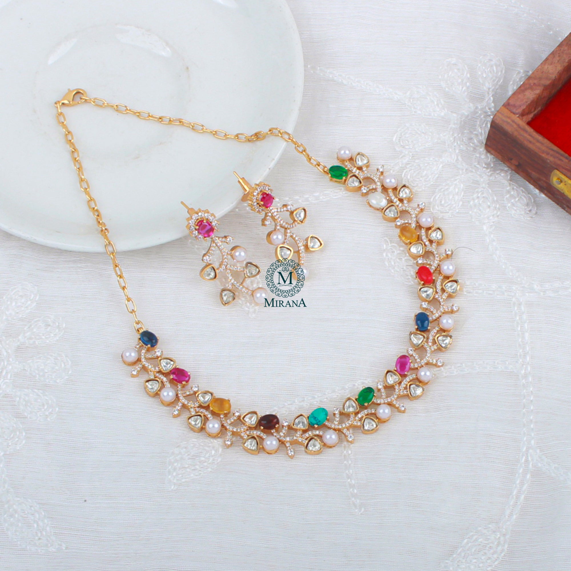 Veena Navratan Moissanite Designer Necklace Set