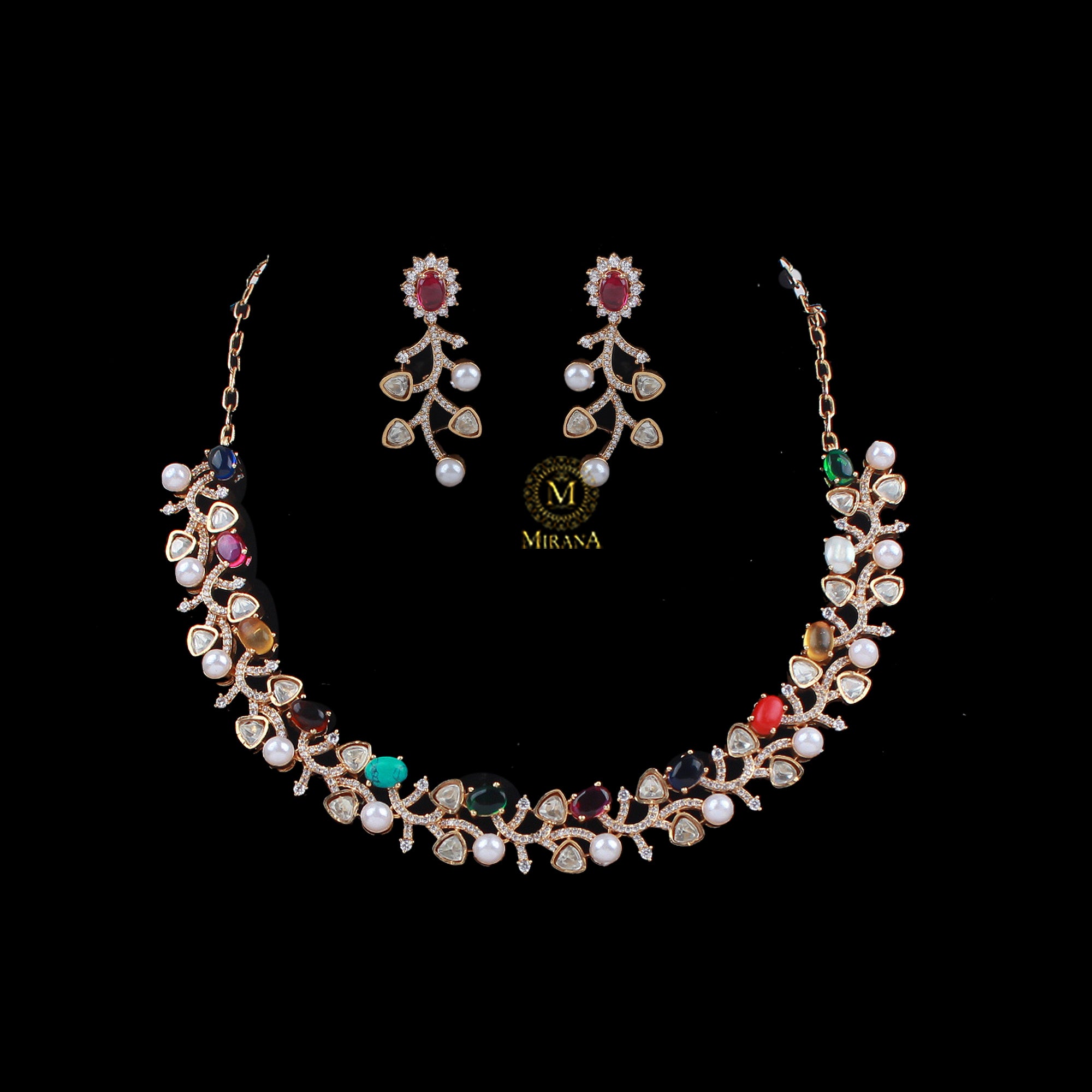 Veena Navratan Moissanite Designer Necklace Set