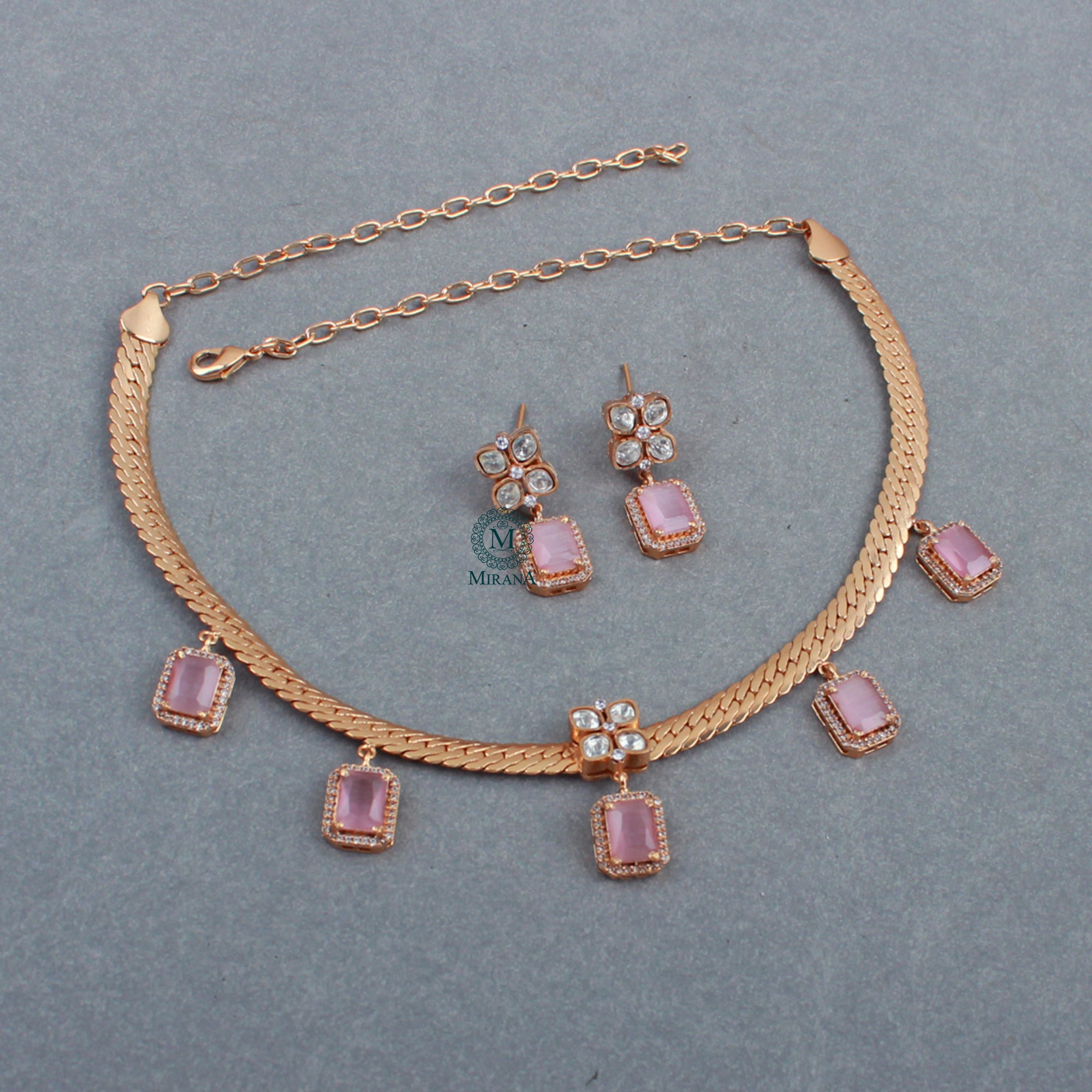 Rolisha Pastel Pink Moissanite Necklace Set