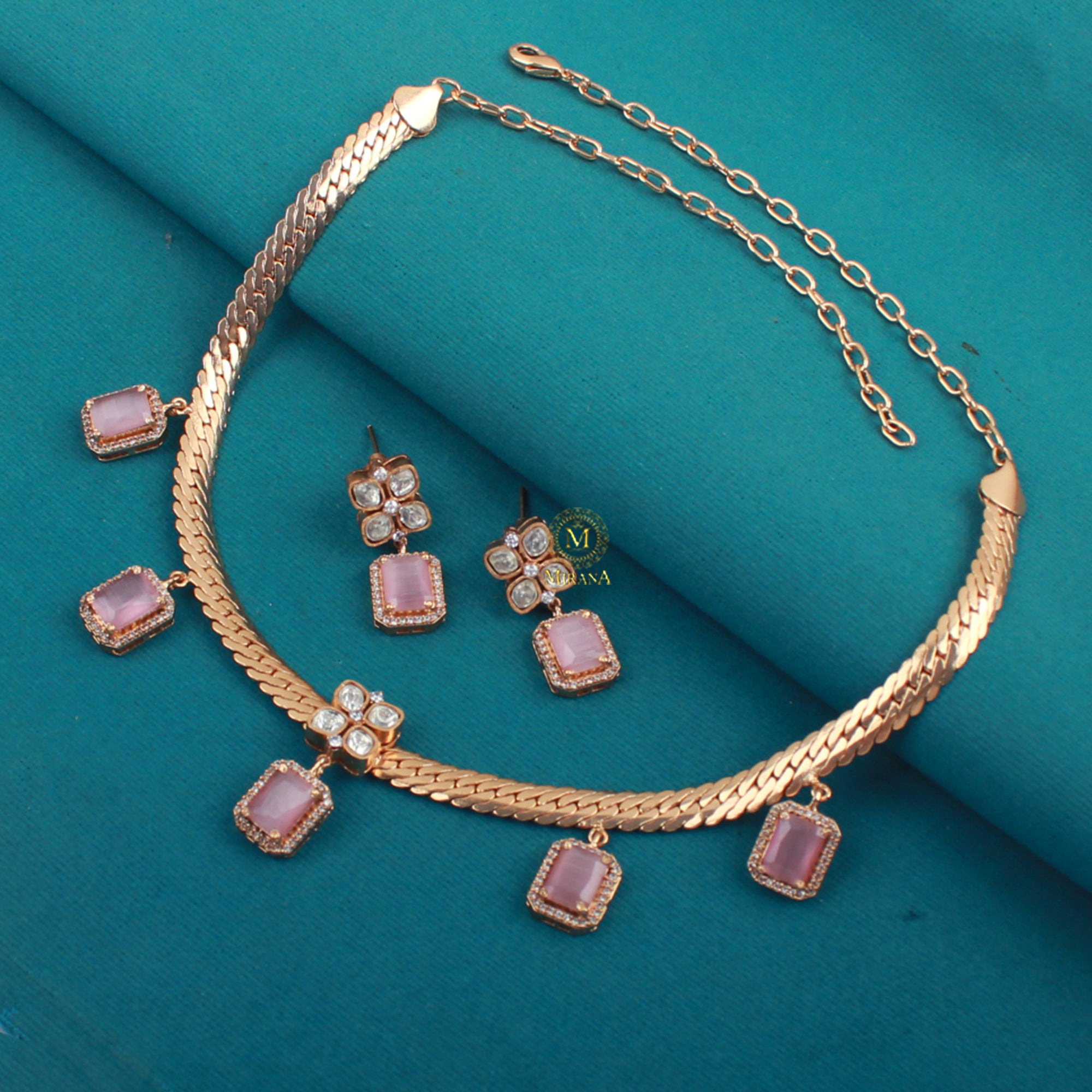 Rolisha Pastel Pink Moissanite Necklace Set