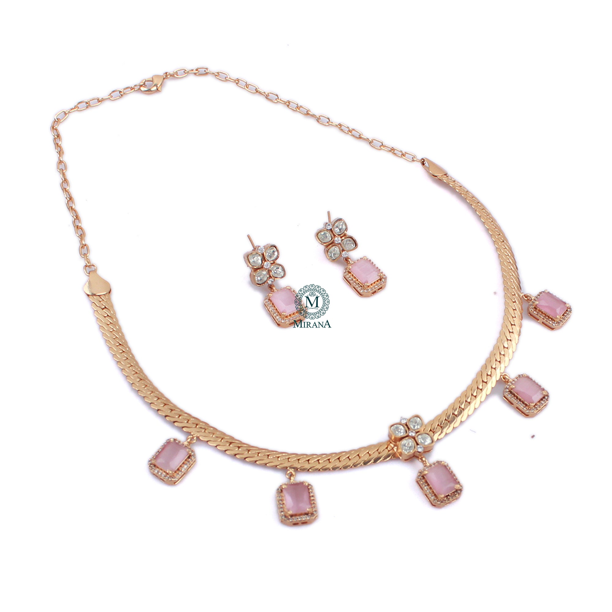 Rolisha Pastel Pink Moissanite Necklace Set