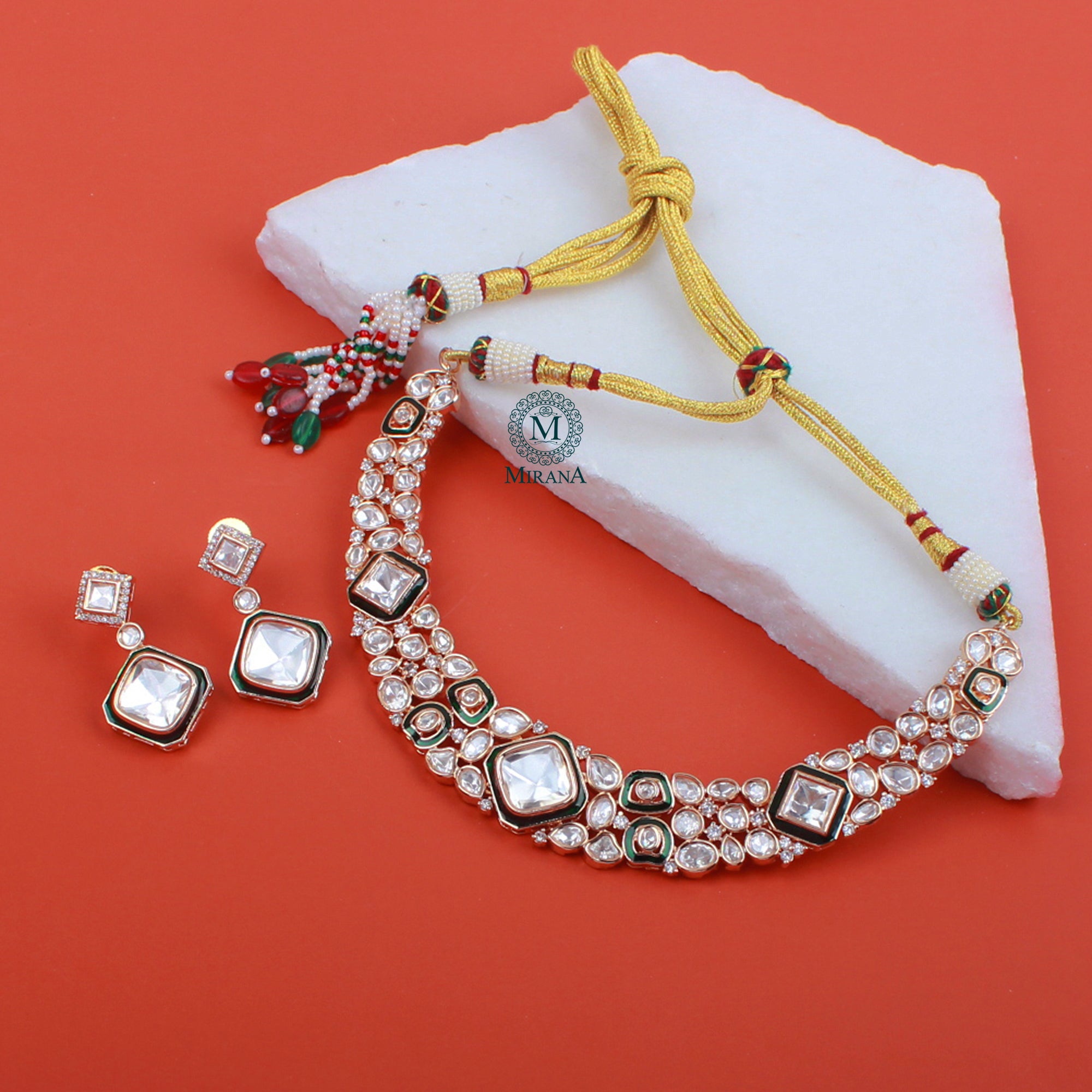 Jasmira Emerald Green Polki Necklace Set