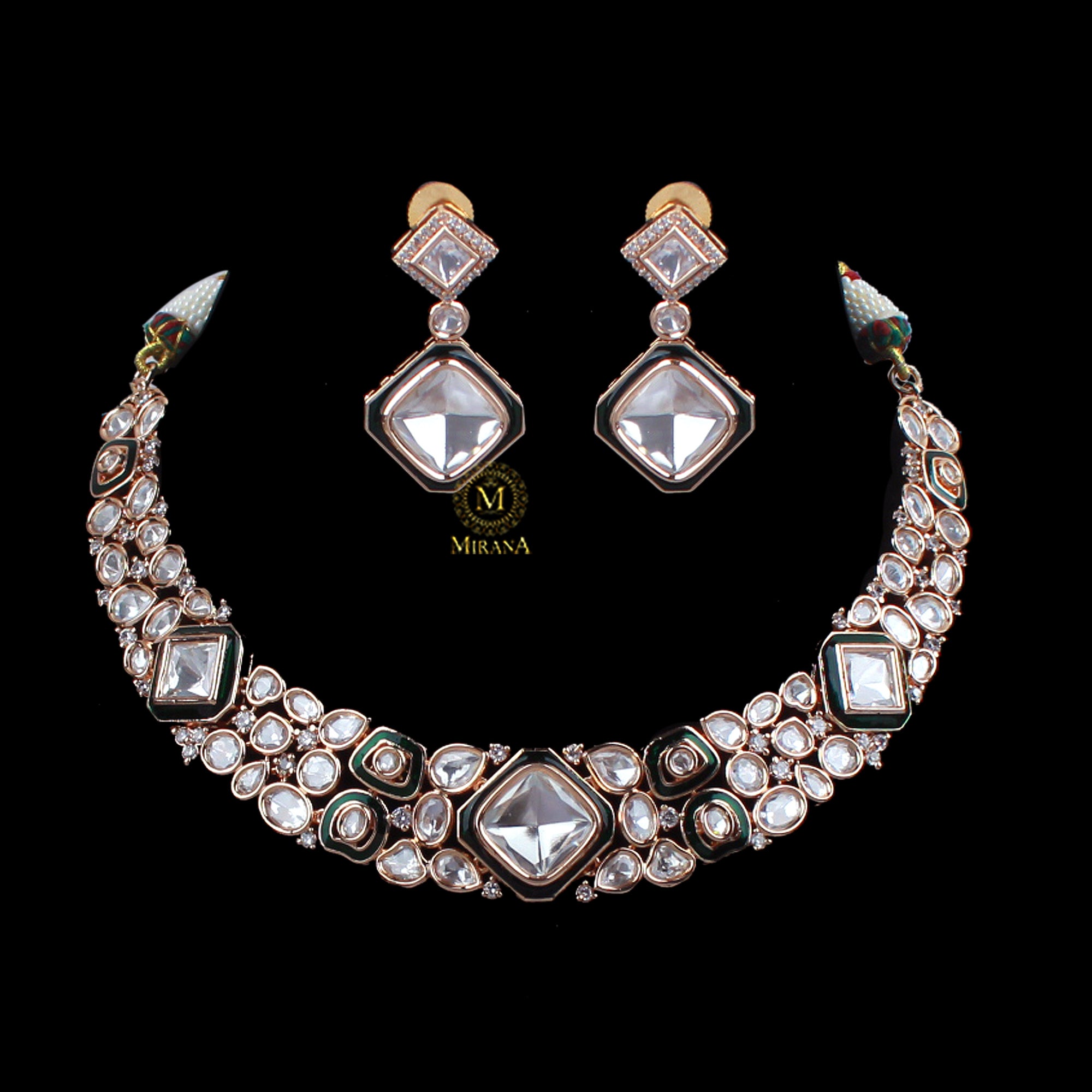 Jasmira Emerald Green Polki Necklace Set
