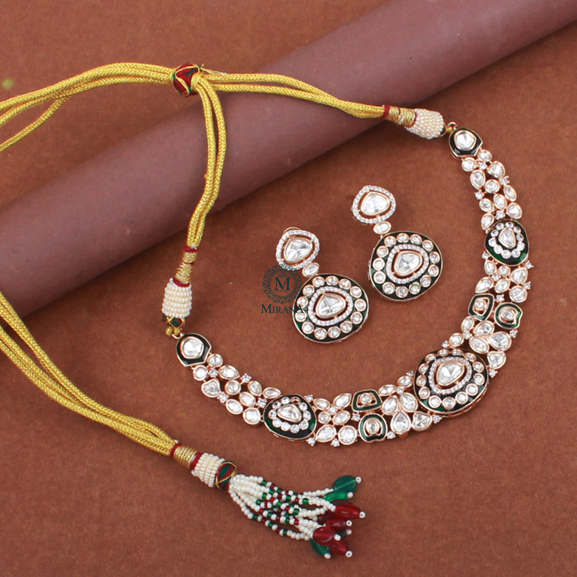 Vritika Emerald Green Polki Necklace Set