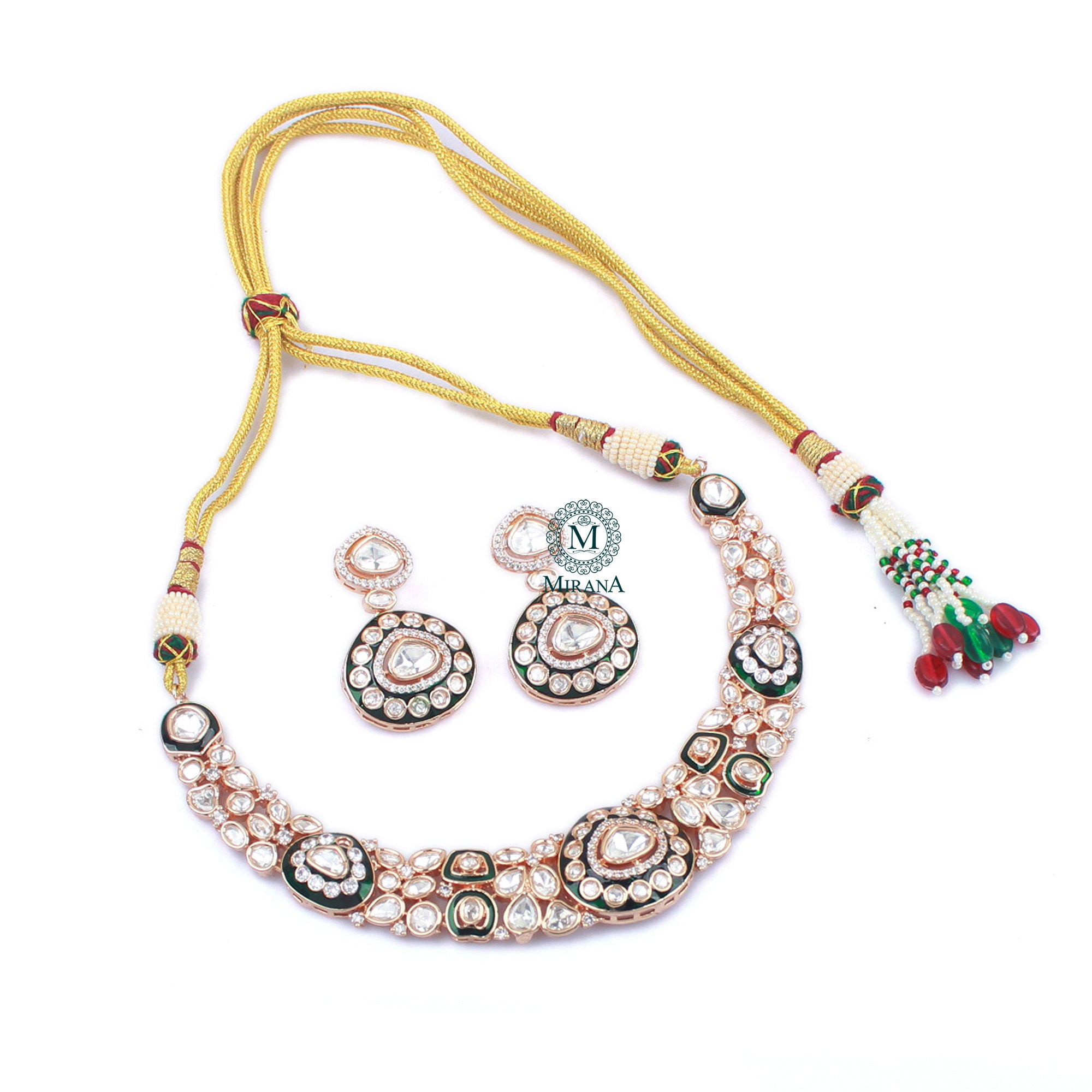 Vritika Emerald Green Polki Necklace Set