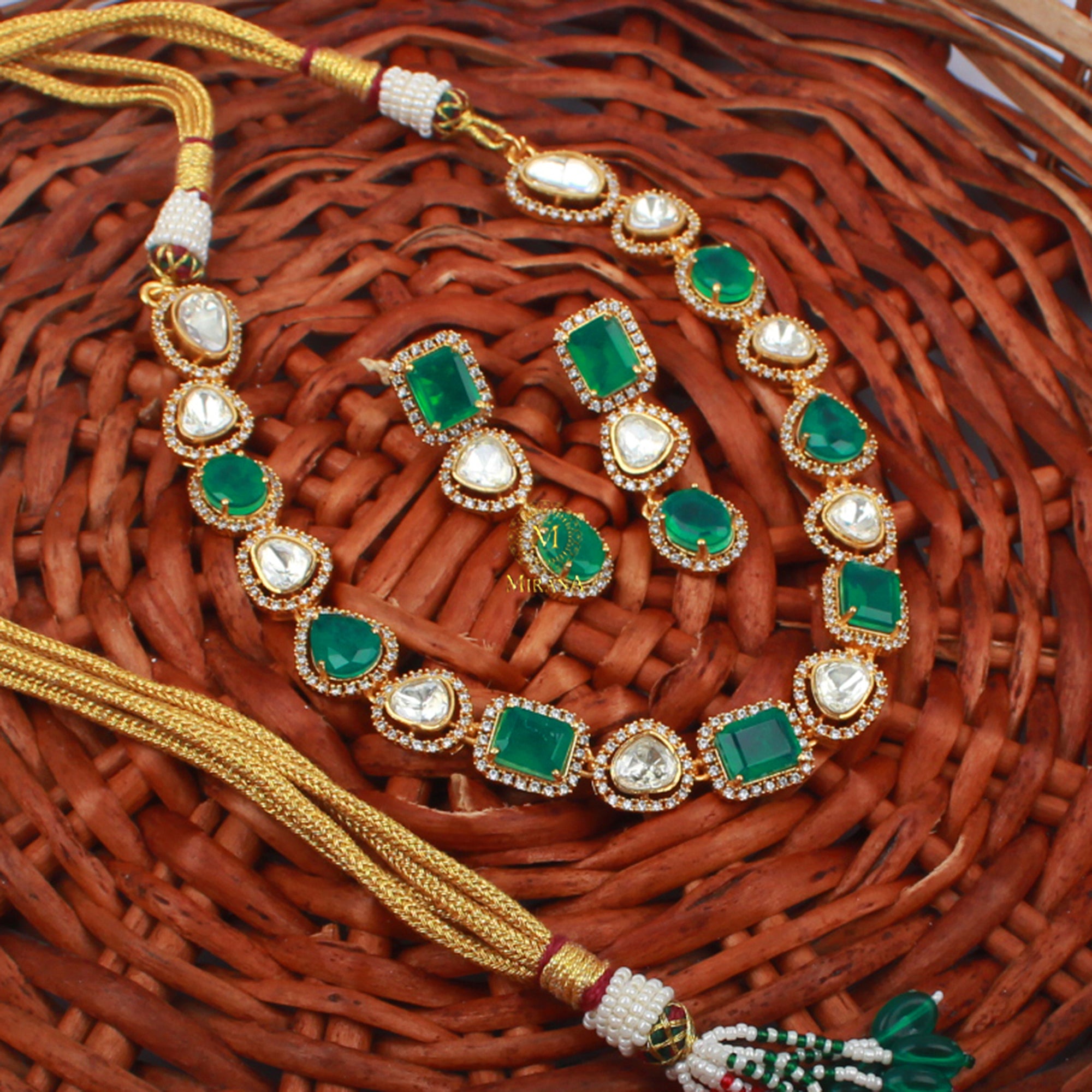 Worisha Emerald Green Moissanite Necklace Set
