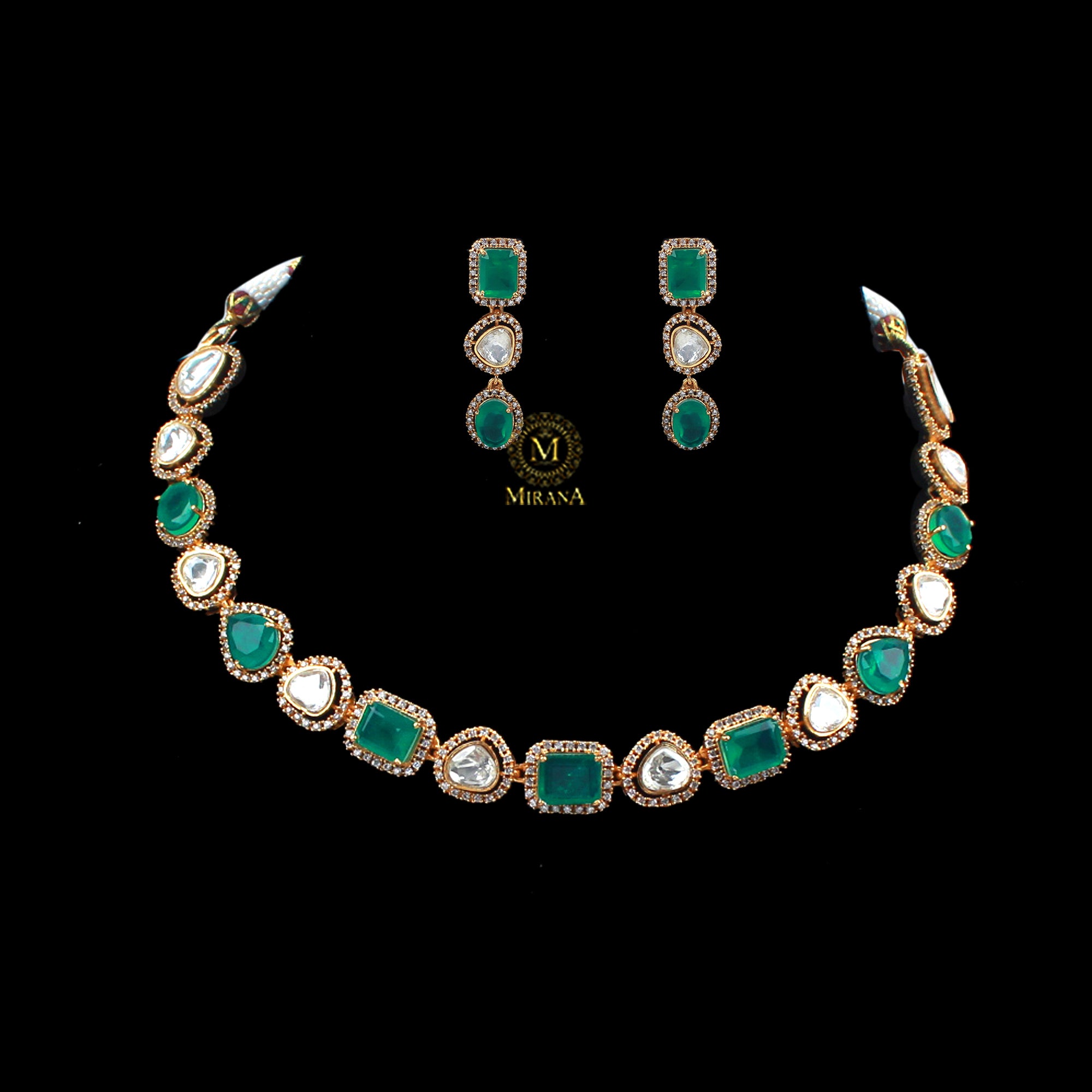 Worisha Emerald Green Moissanite Necklace Set