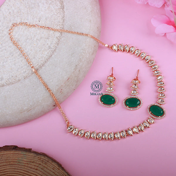 Keshavi Emerald Green Polki Necklace Set