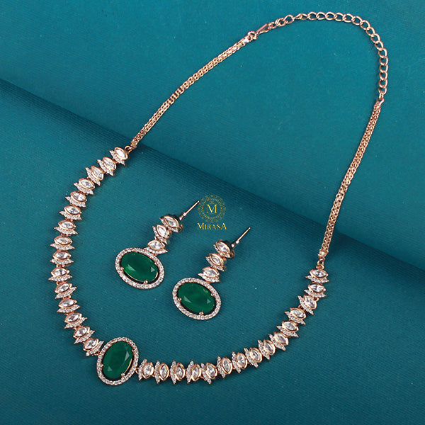 Keshavi Emerald Green Polki Necklace Set