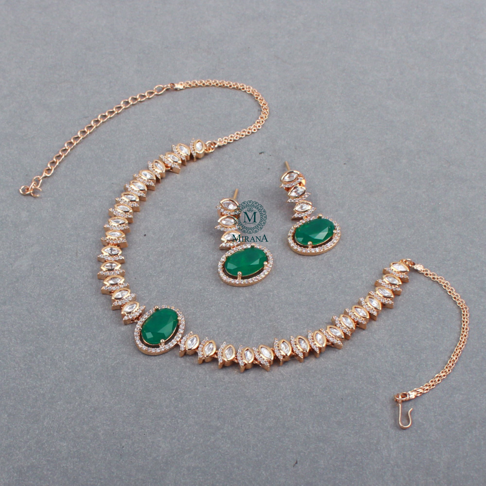 Keshavi Emerald Green Polki Necklace Set