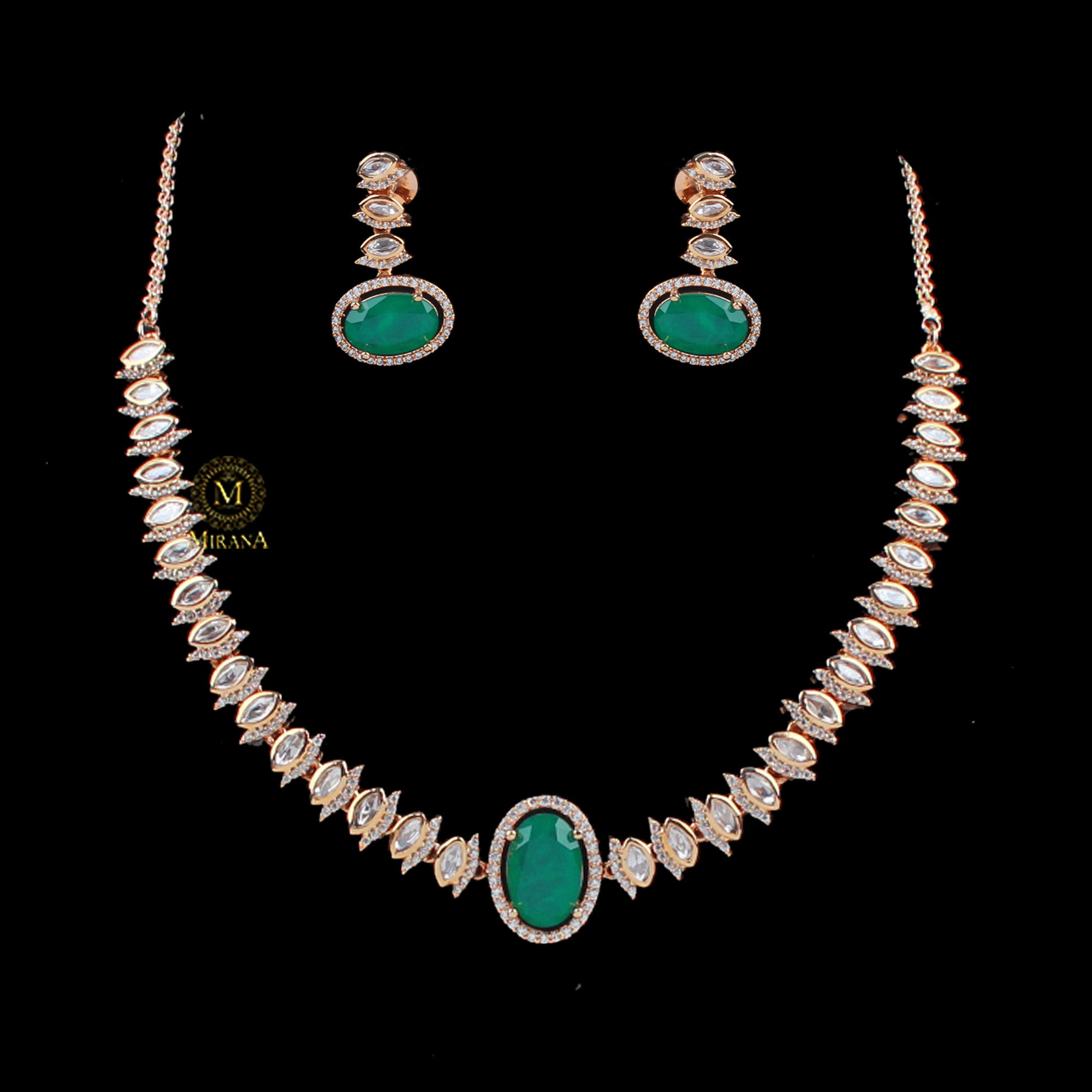 Keshavi Emerald Green Polki Necklace Set