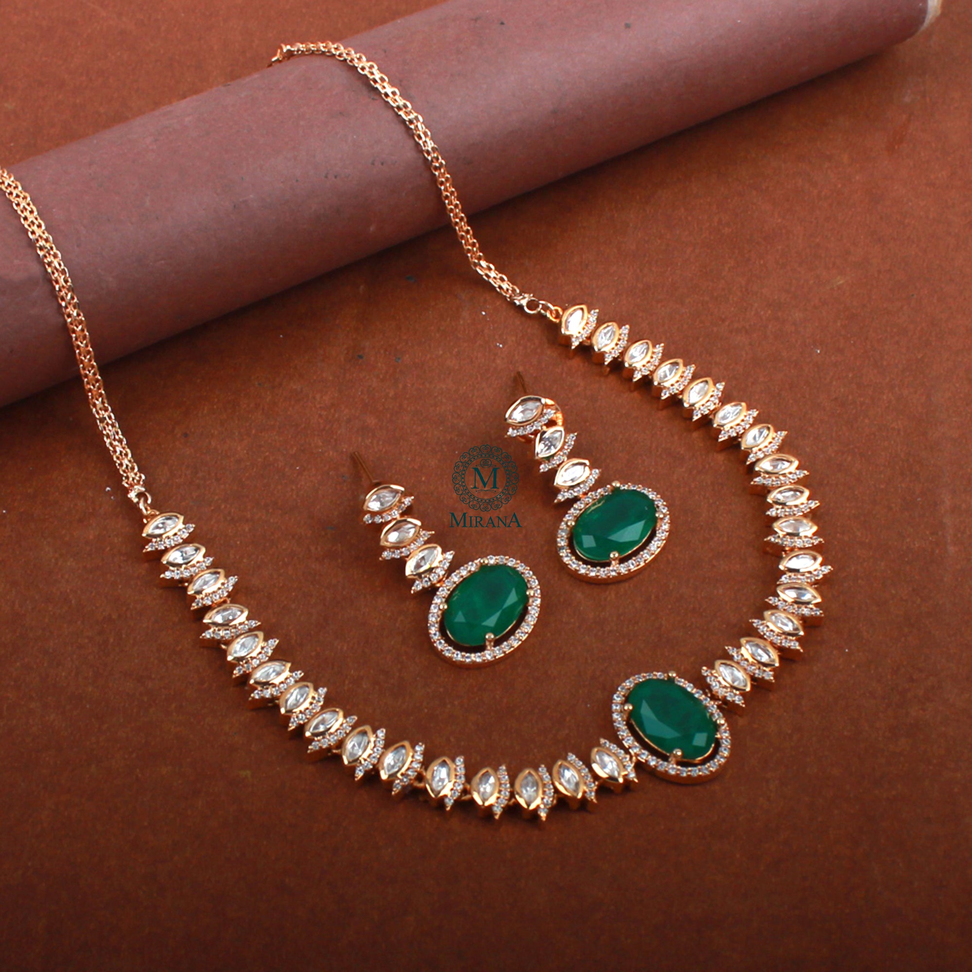 Keshavi Emerald Green Polki Necklace Set