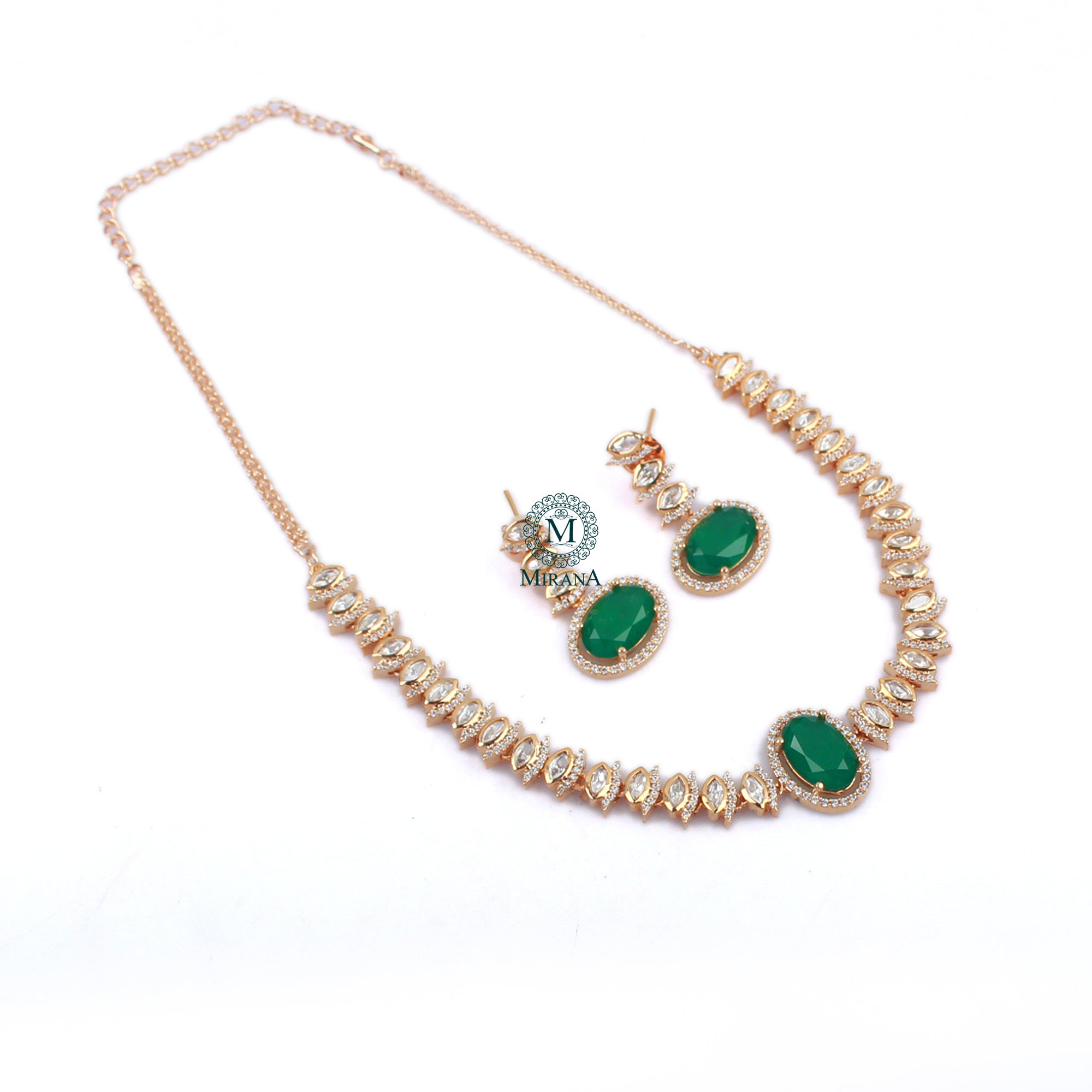 Keshavi Emerald Green Polki Necklace Set