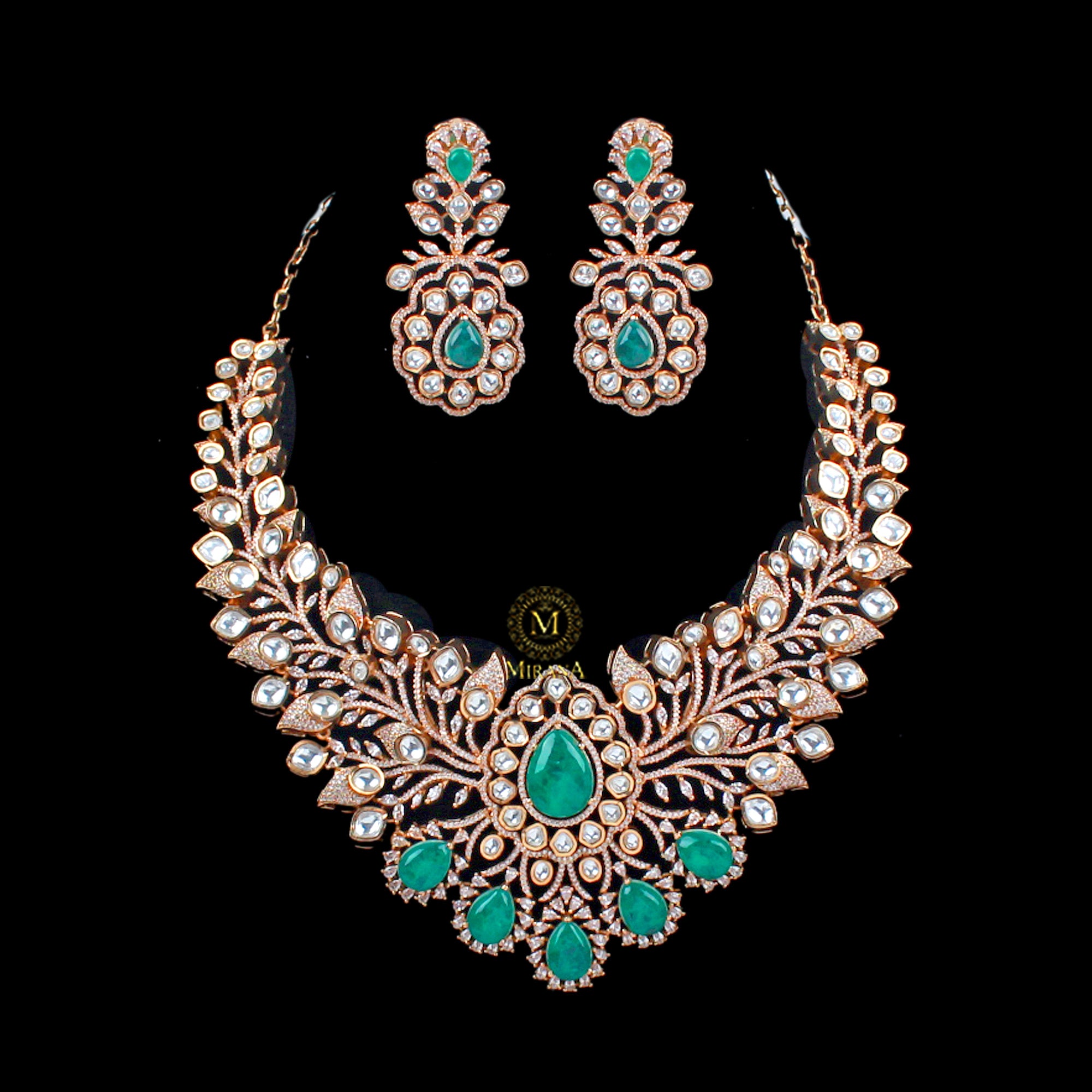 Shivika Emerald Green Bridal Moissanite Look Necklace Set