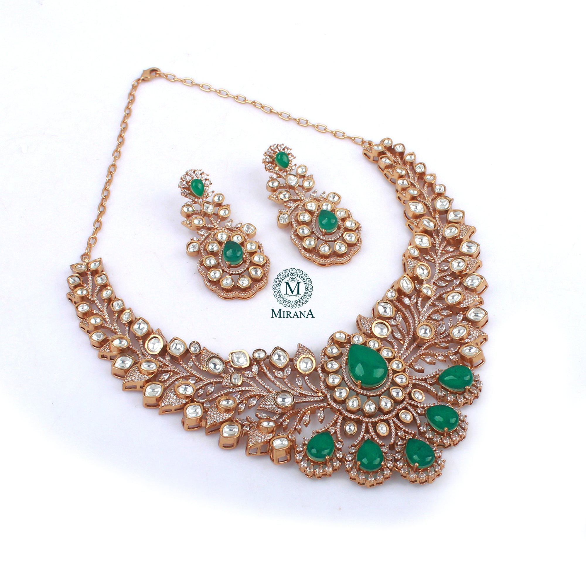Shivika Emerald Green Bridal Moissanite Look Necklace Set