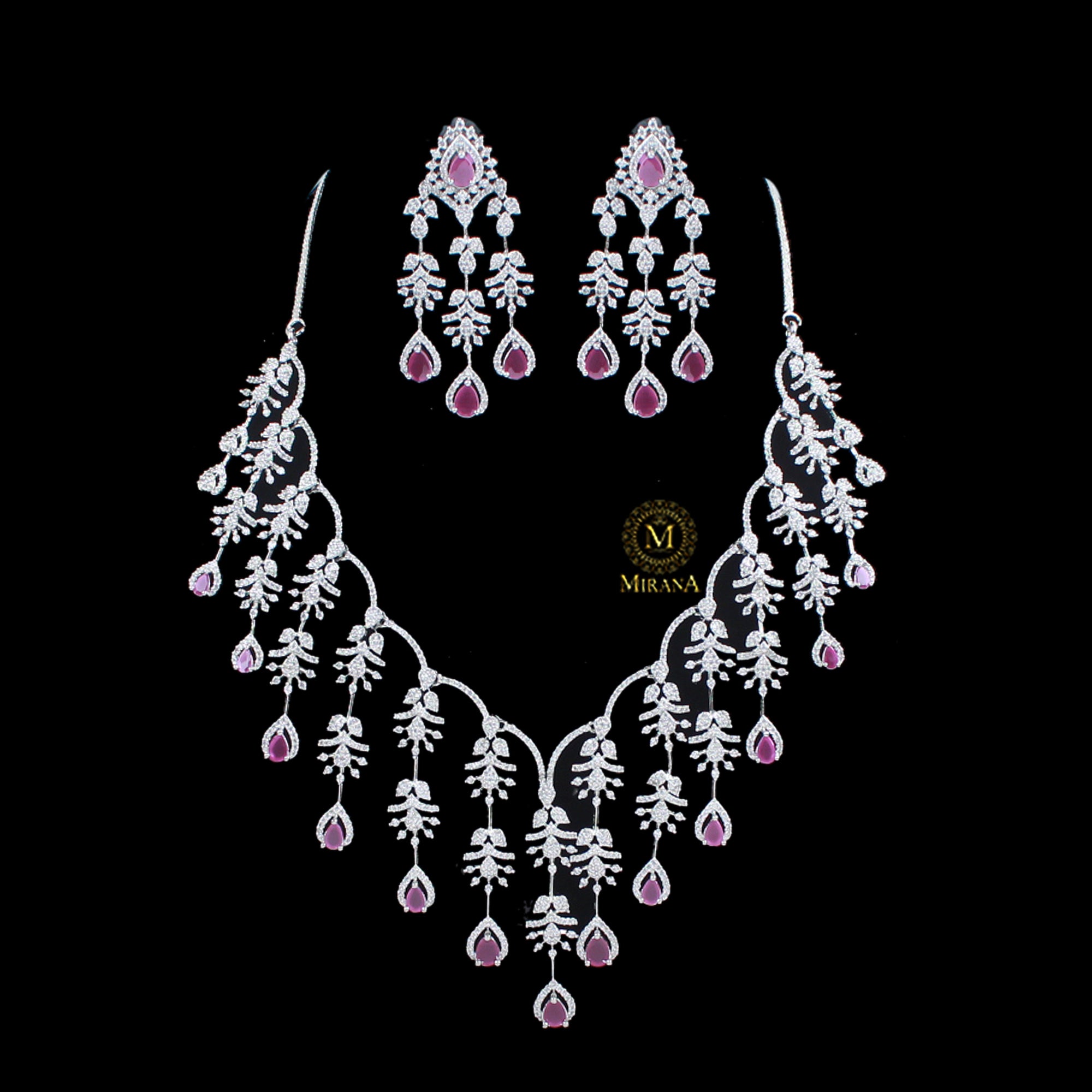 Nobisha Ruby CZ Designer Necklace Set