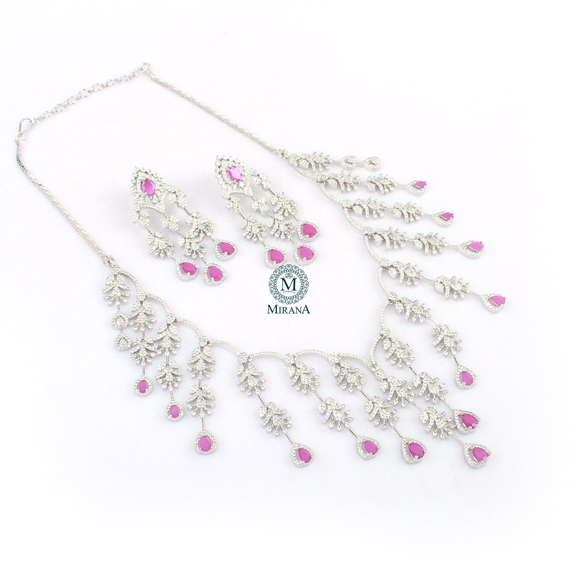 Nobisha Ruby CZ Designer Necklace Set