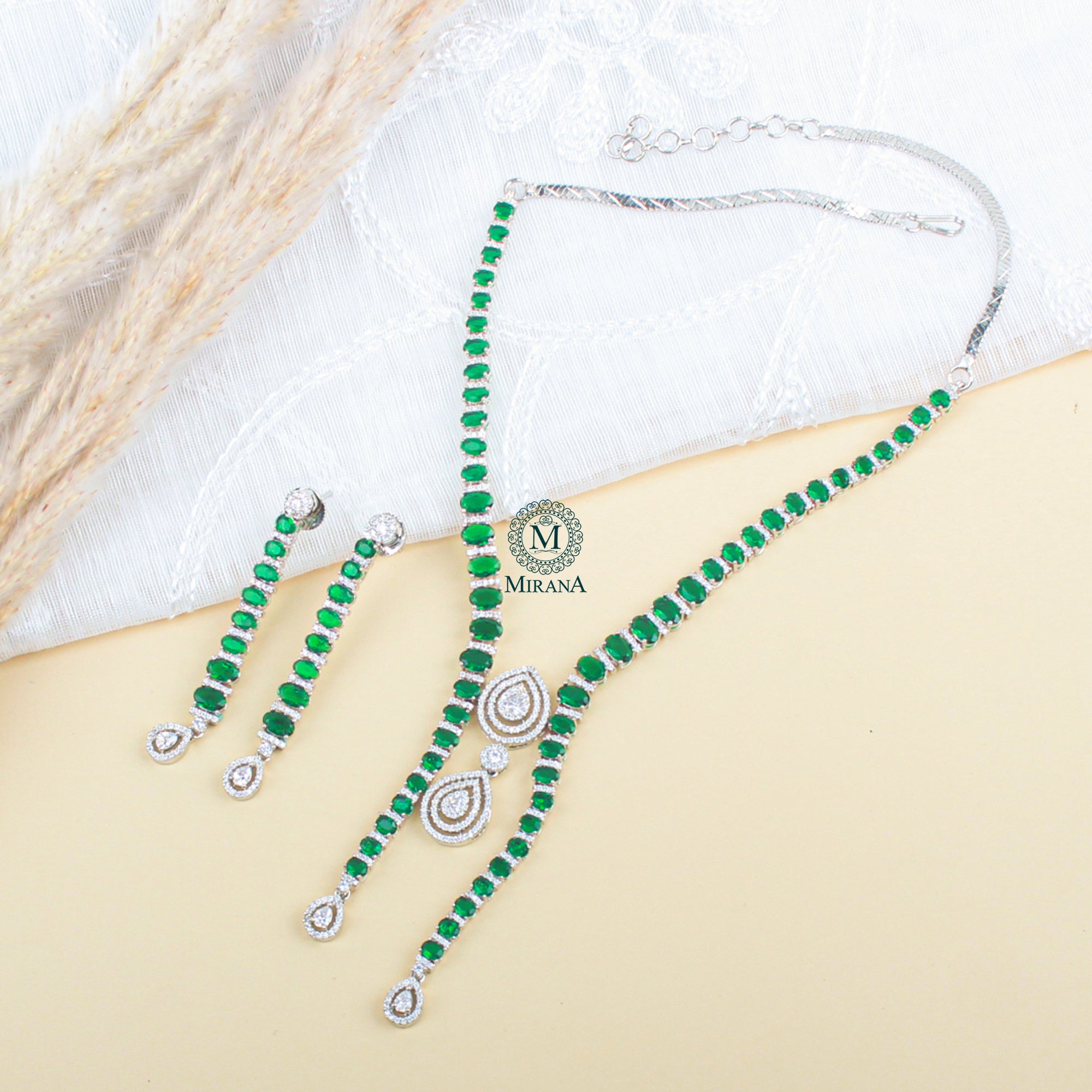 Della Emerald Green Designer Necklace Set