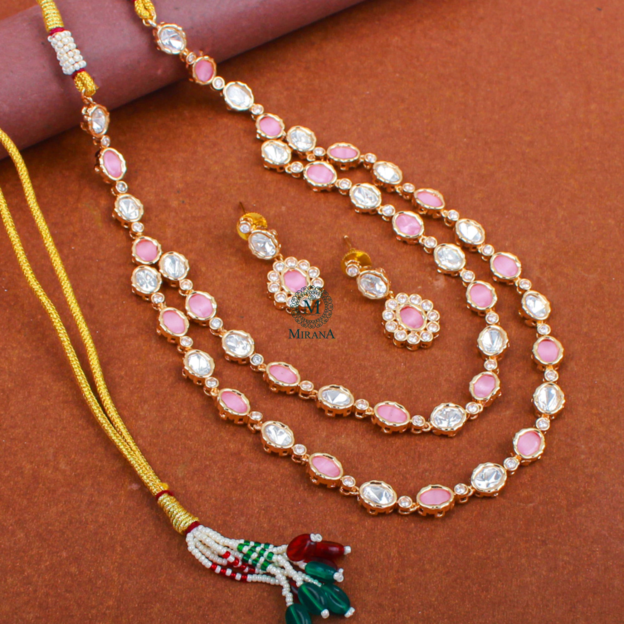 Jivika Pastel Pink Double Layered Necklace Set