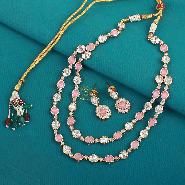 Jivika Pastel Pink Double Layered Necklace Set